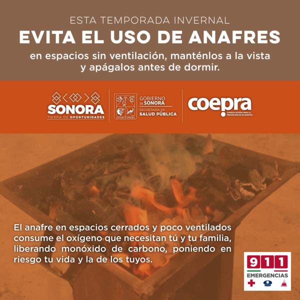 Advierte Salud Sonora sobre riesgos por intoxicación con monóxido de carbono por llegada de frentes fríos